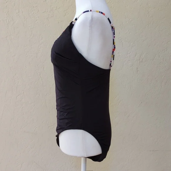 Trina Turk Black Treasure Cove Deep V Neck One Piece Swimsuit Size 12 - Picture 5 of 10